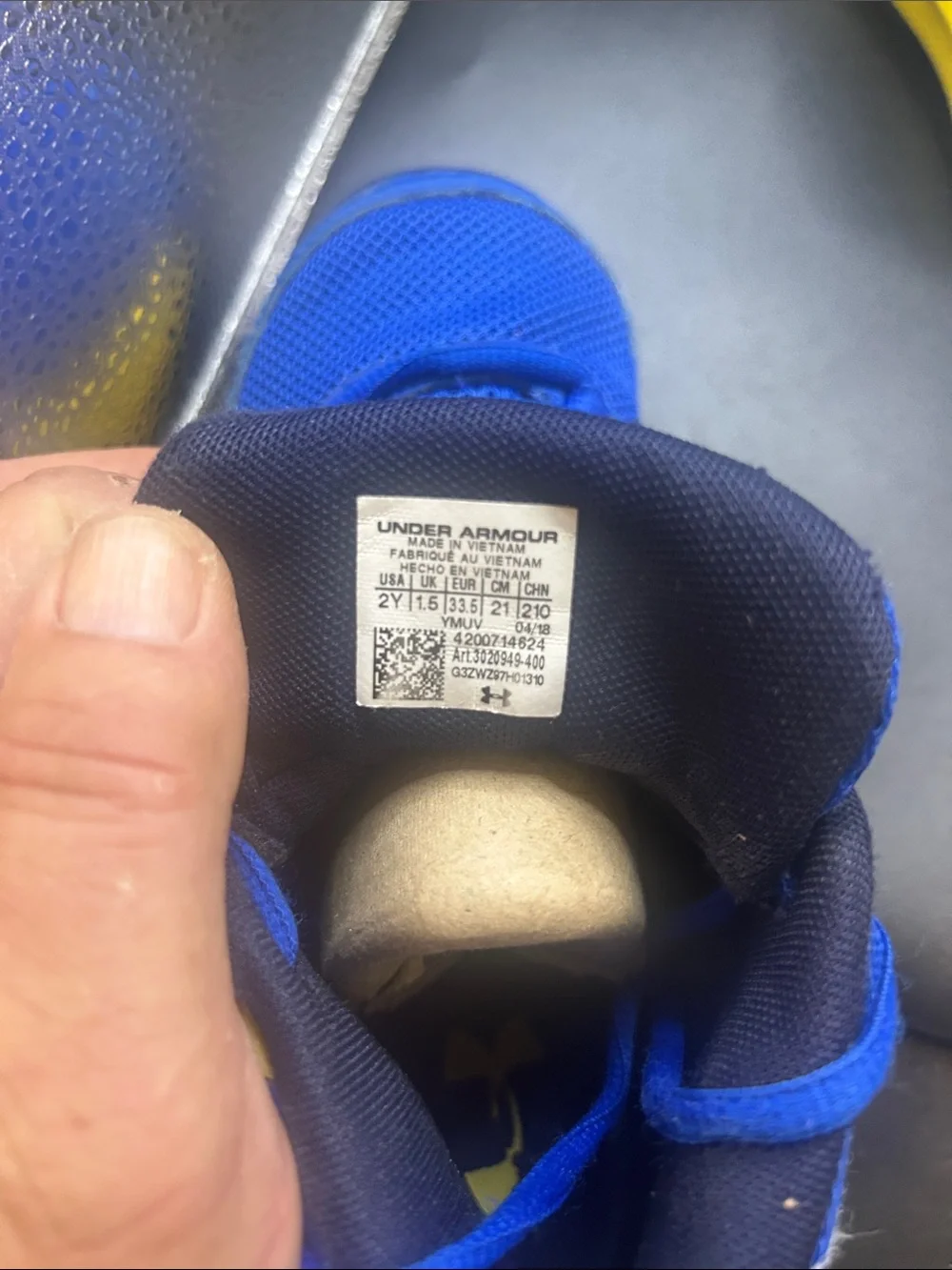 Under Armour Kids Blue and Yellow Mesh Athletic Sneakers